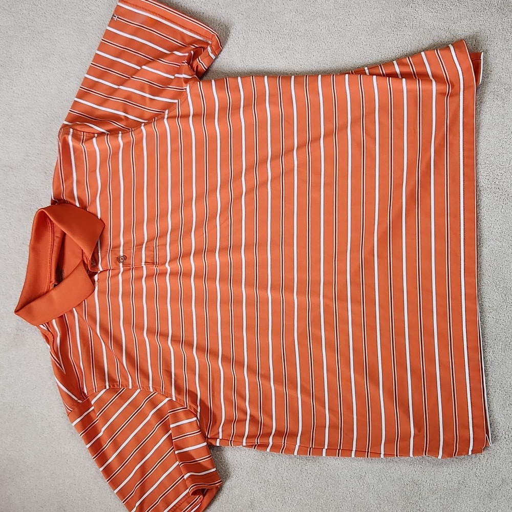 IZOD Golf Shirt - Orange white stripe XL